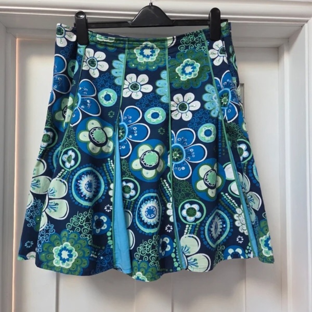 Vibrant Floral Skater Skirt in Blue and Green